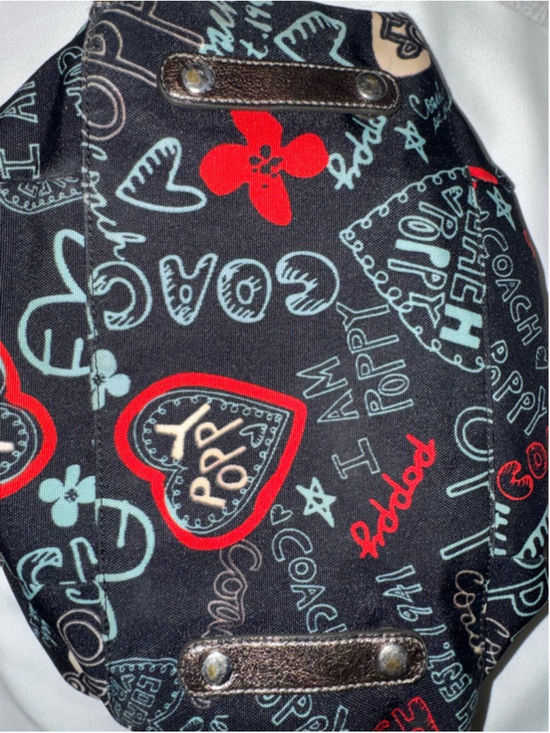 Coach Poppy Graffiti Tote Bag Black Red Blue Hearts Y2K Shoulder Purse